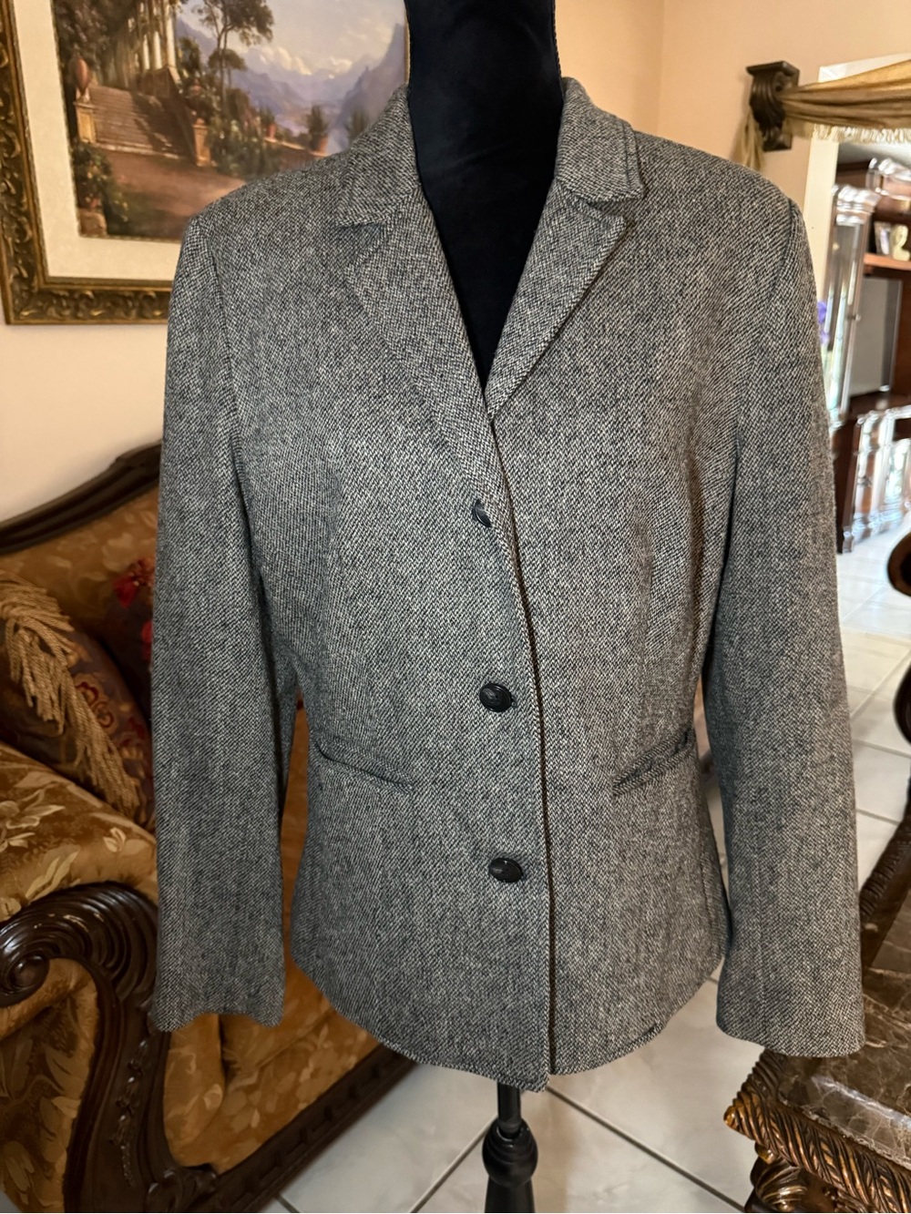 Vintage Eddie Bauer Gray Herringbone Women's Blazer